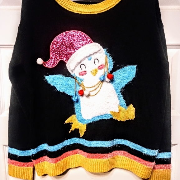 Joyland NWT "Ugly" Christmas Sweater Black Knit Embellished Penguin Sz. L - Picture 3 of 8